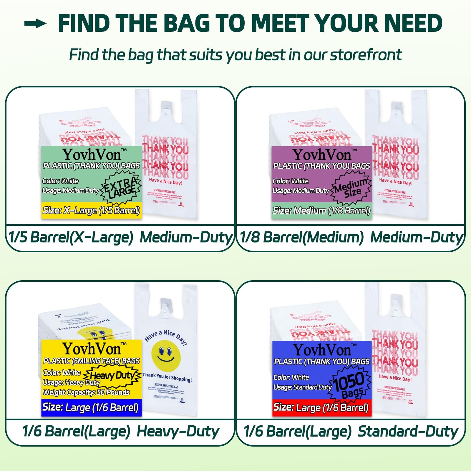 YovhVon 0.8Mil(20 Microns), 100 Count, Plastic Bags with 1/6 Barrel, White