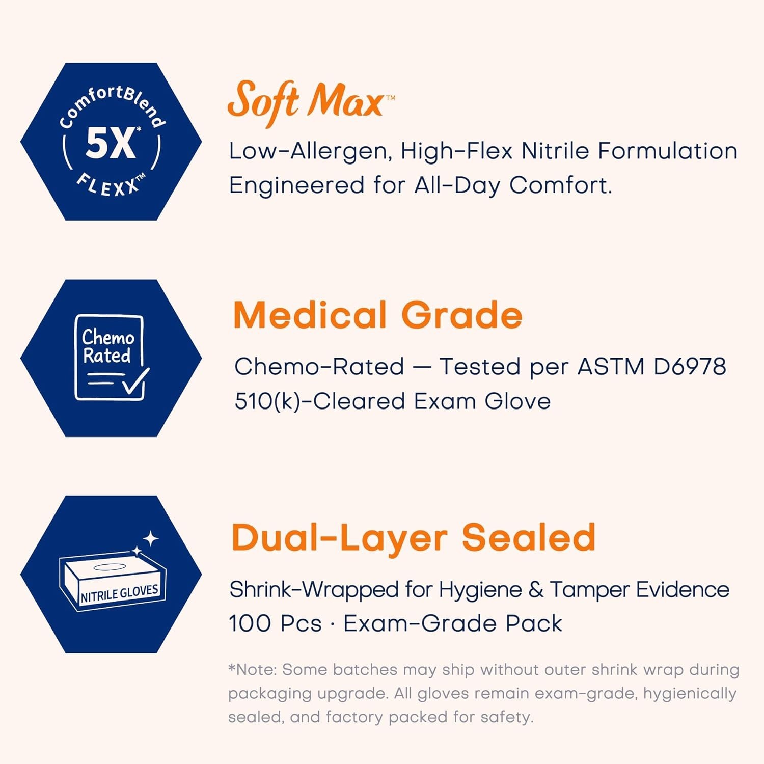 Medical Soft Max™ Nitrile Exam Gloves, 100 Count Latex-Free Powder-Free Non-Ster