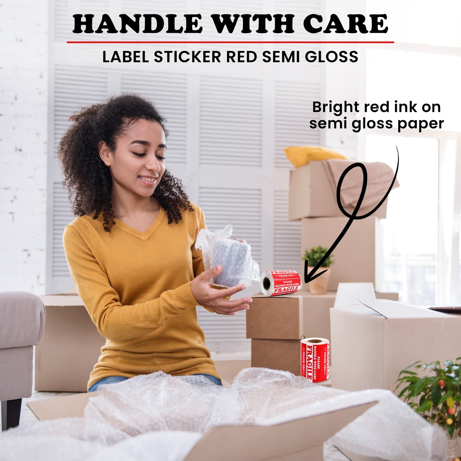1000 pieces 3″ x 5″ Handle With Care Fragile Label Sticker Self Adhesive Warning