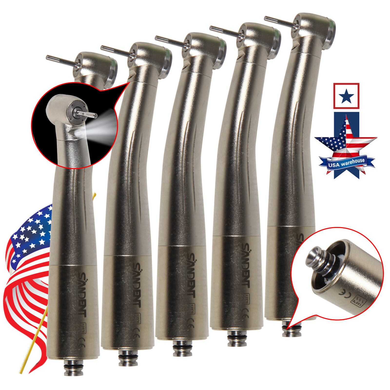 1-5*Dental Fiber Optic LED High Speed Handpiece fit NSK 6Hole Coupler SANDENT sa