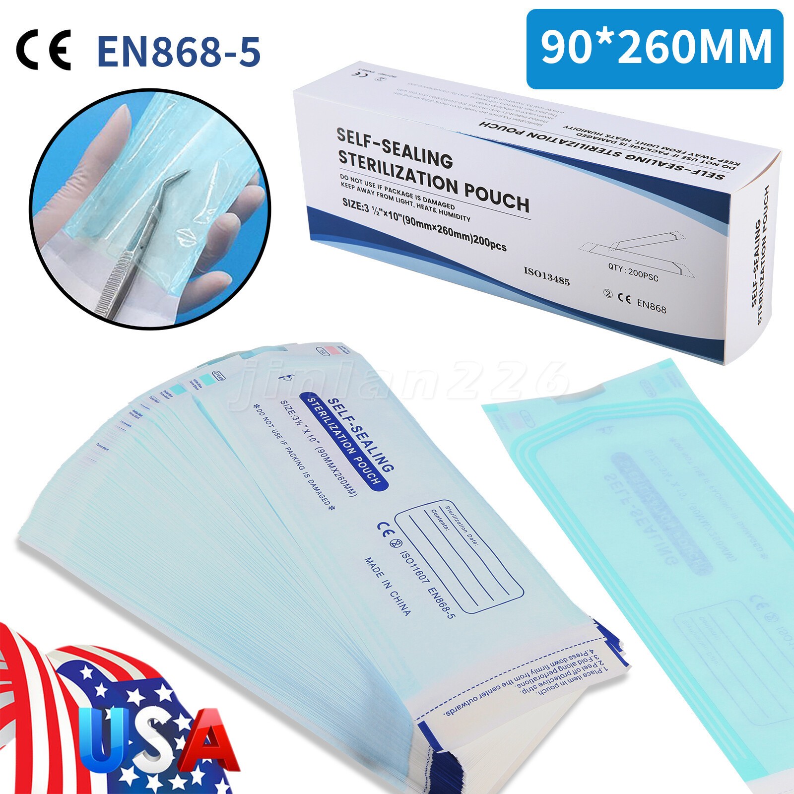 Self-Sealing Sterilization Pouches 3.5″ x 10″ 200 Pcs / Box pa