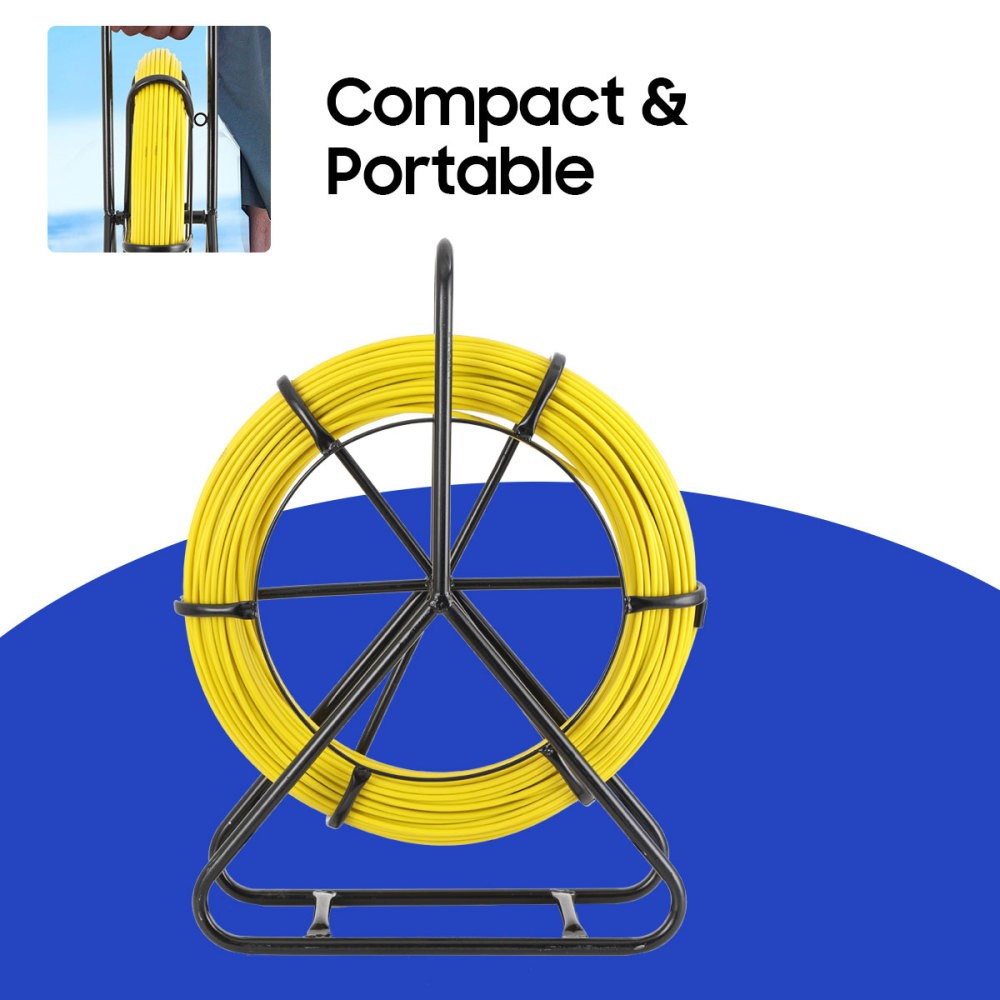 328ft/100m Fish Tape Puller Fiberglass Wire Cable Running Rod Duct Rodder 6mm