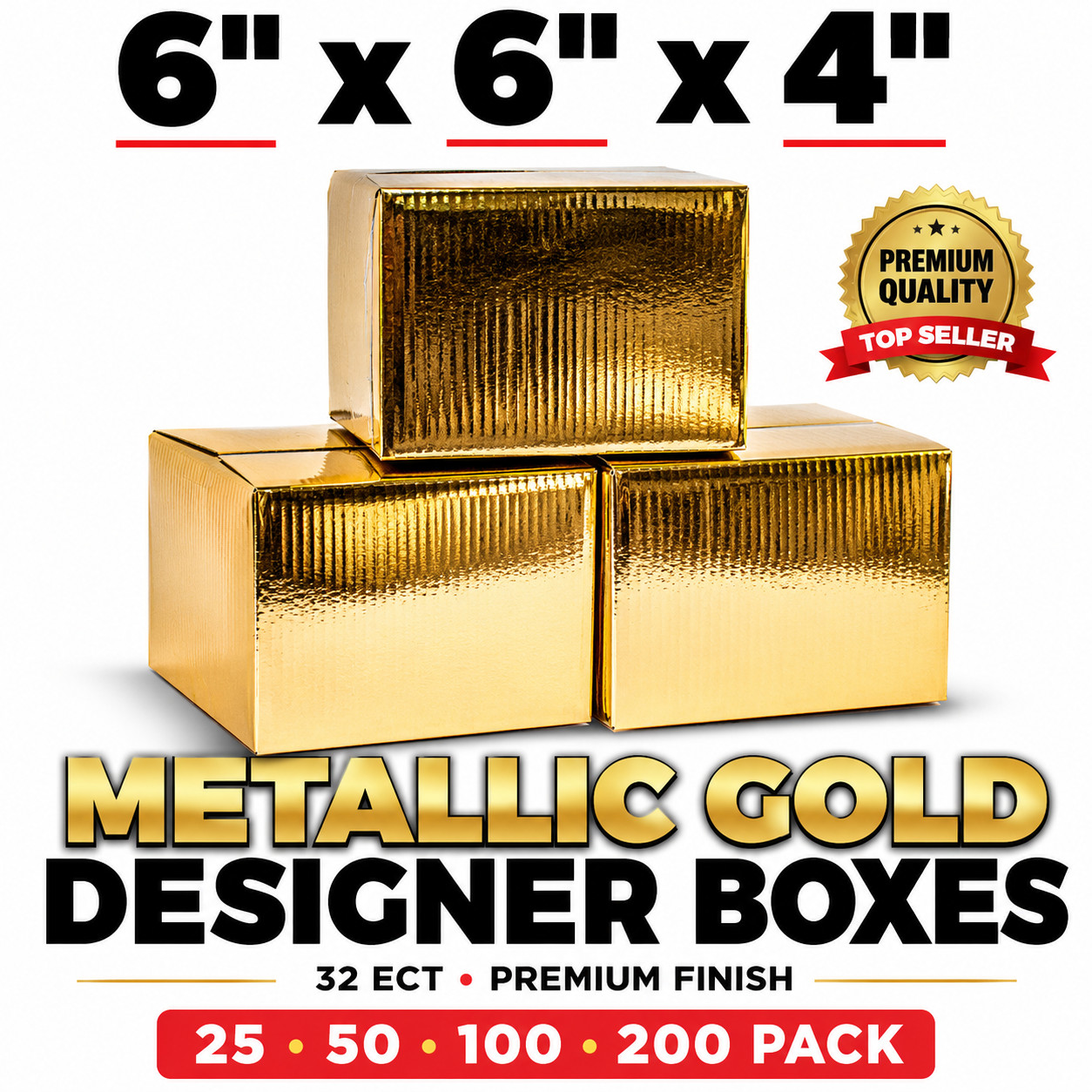 6x6x4 Metallic Gold Shipping Boxes 32 ECT B Flute Gift Mailer Boxes