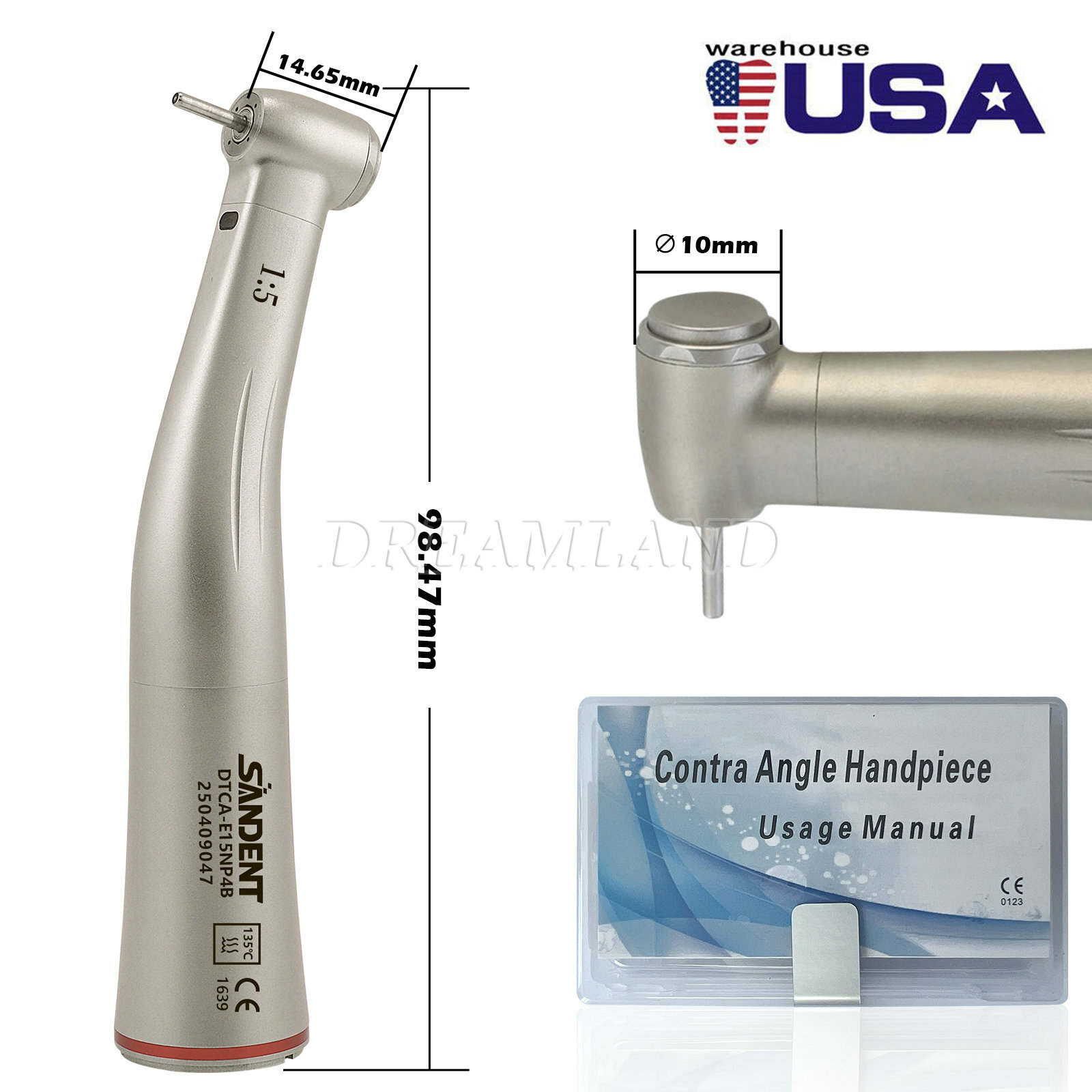 Dental 1:5 LED Fiber Optic Contra Angle Handpiece 4 Sprays Fit NSK Ti-MAX X95L