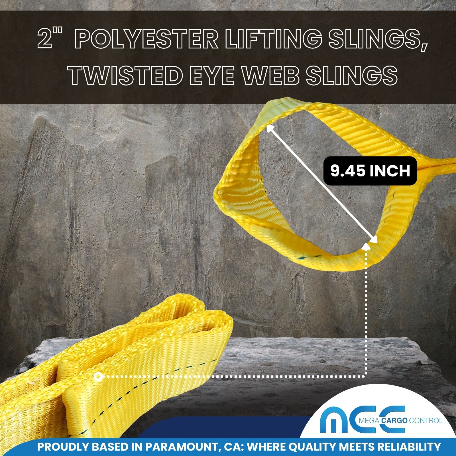 2″ x 3 / 6 / 9ft 1-Ply Twisted Eye Web Sling Lifting Strap Industrial 3100 lbs