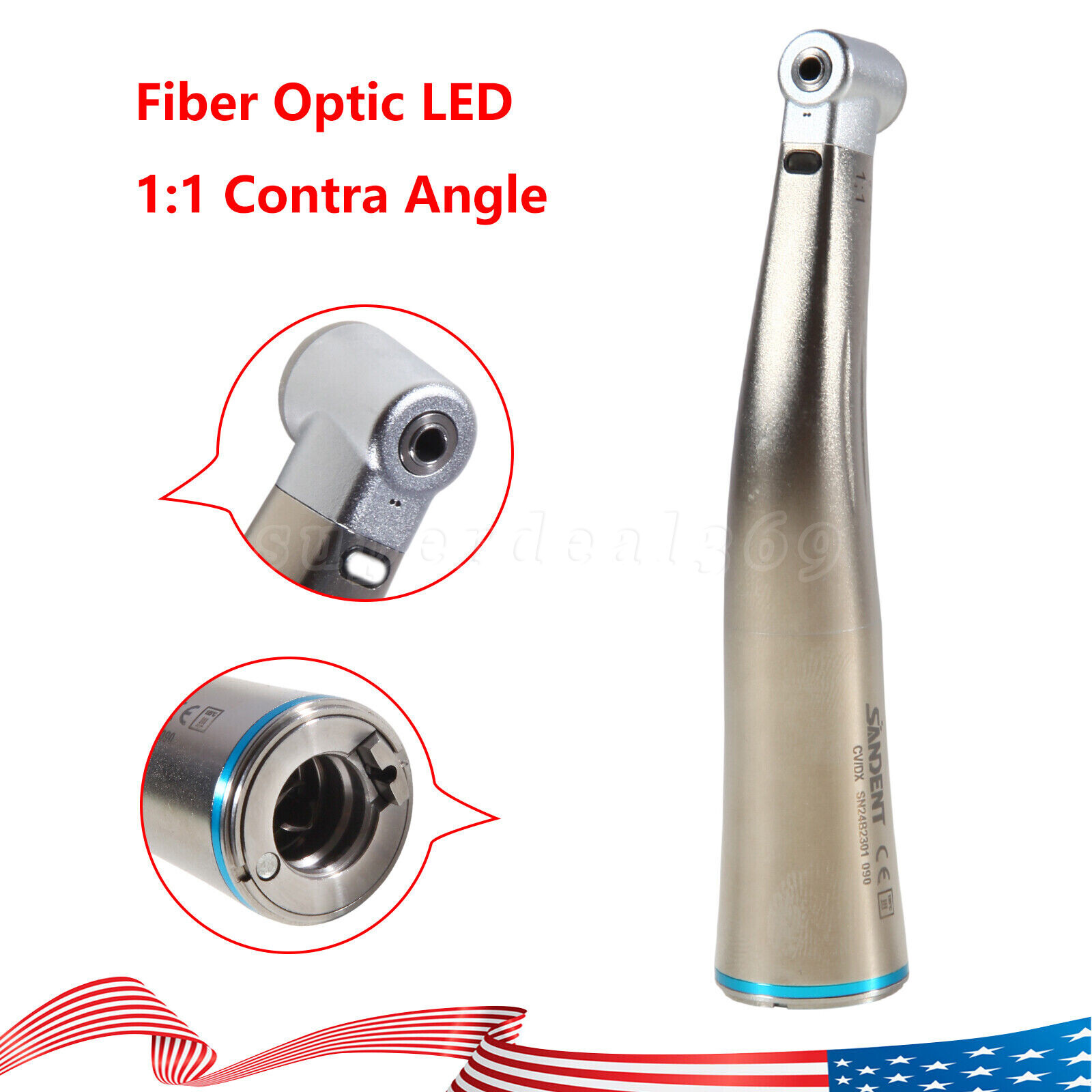 NSK Style Dental Fiber Optic 1:1 Contra Angle Low Speed Handpiece Inner Channel