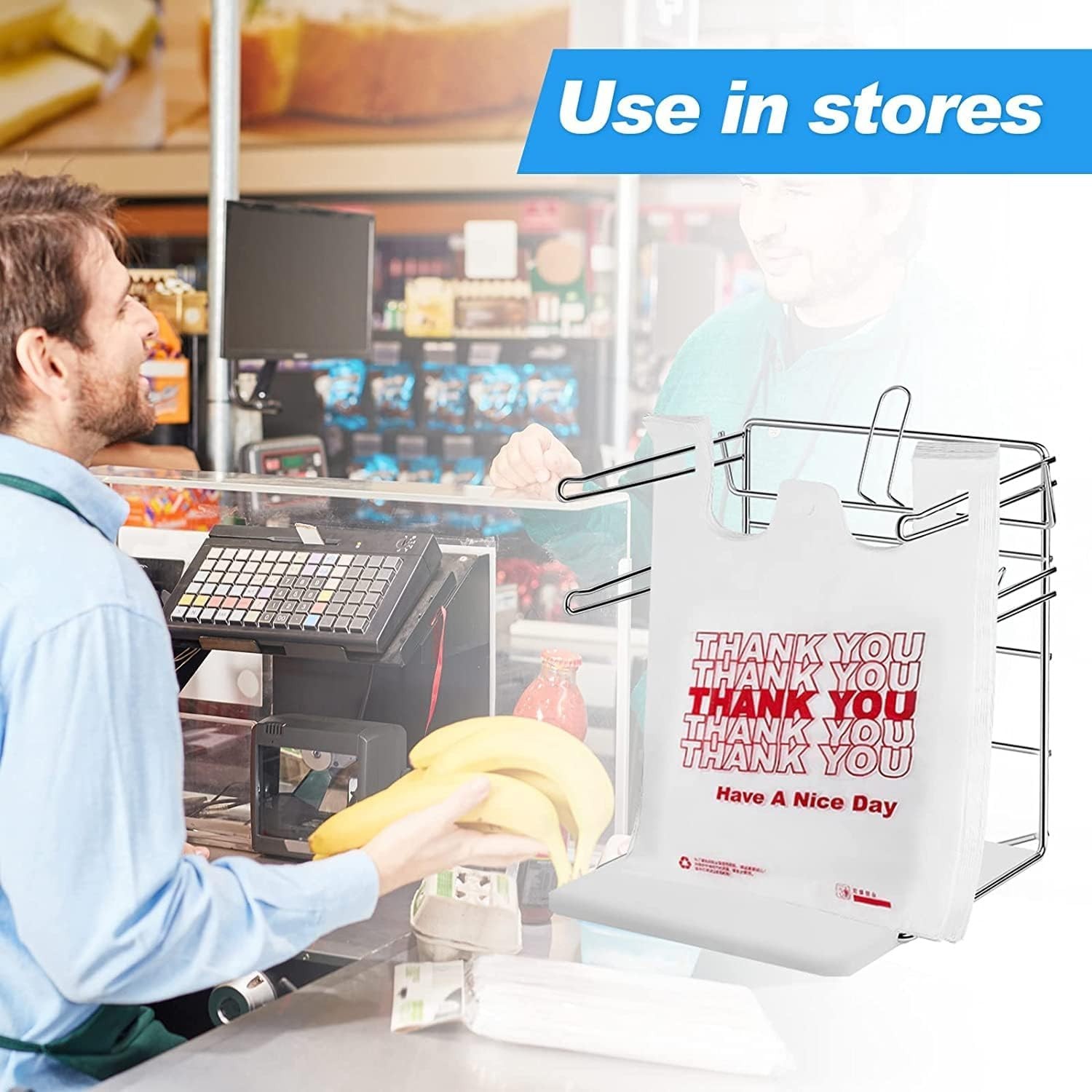 100 Count Thank You Shopping Bags – 11.5″ x 6.25″ | Durable White Plastic