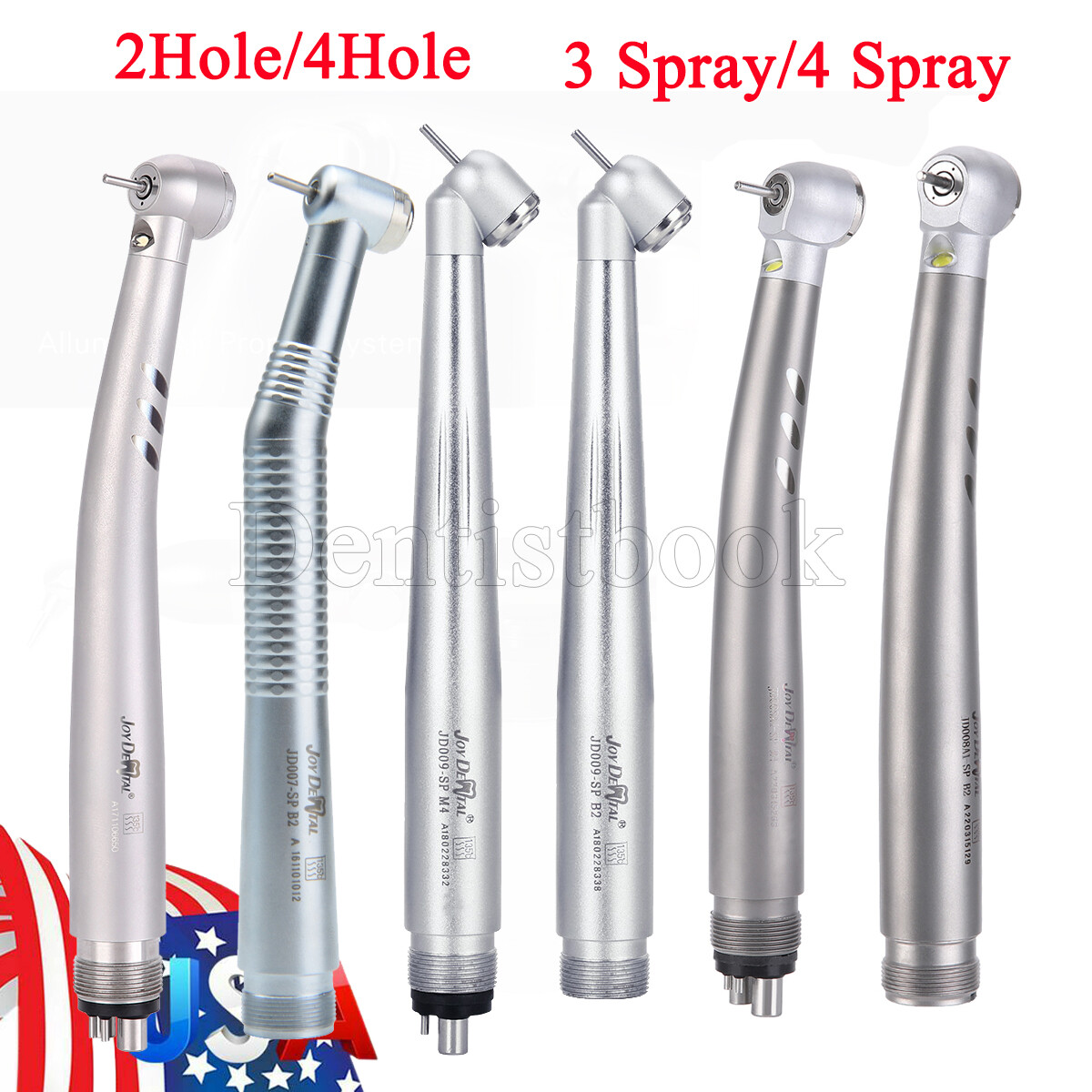 Dental Fast Handpiece High Speed E-generator LED Push 4/3 Spray 2/4 Holes