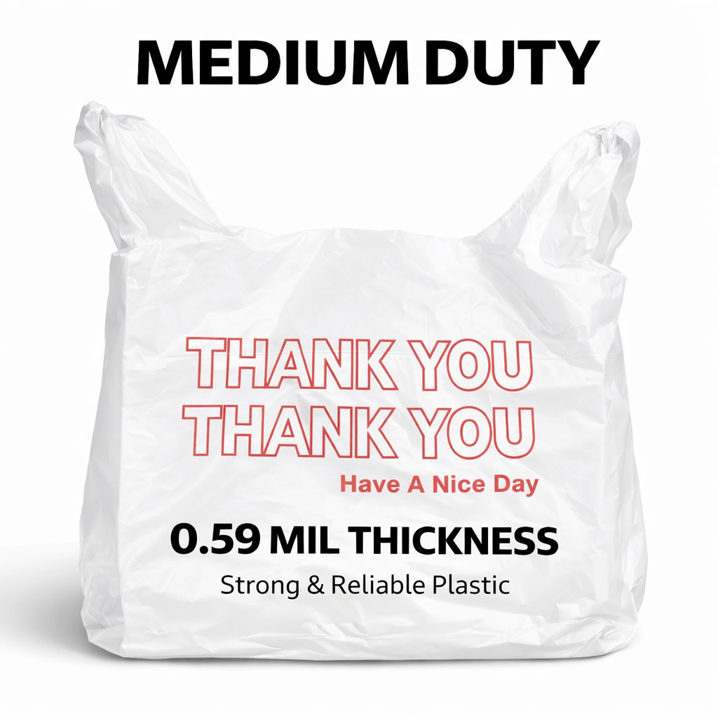 500 Bags 1/6 Large 21 x 6.5 x 11.5 “Thank You” T-Shirt Plastic Grocery Shopping