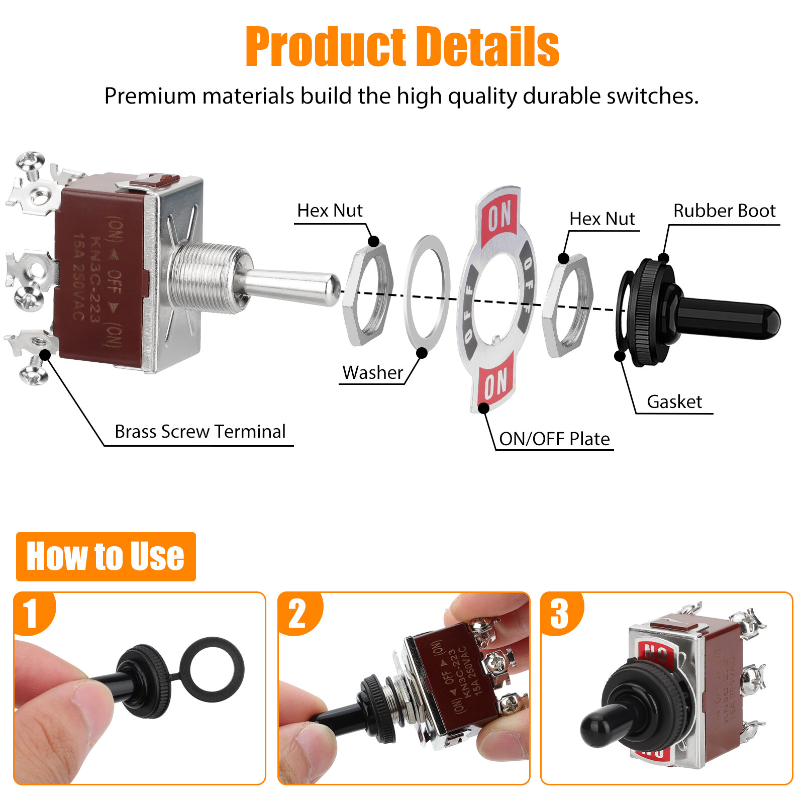 3X 3 Position 6Pin Toggle Switch Heavy Duty 20A 125V/15A 250V DPDT (ON)-OFF-(ON)