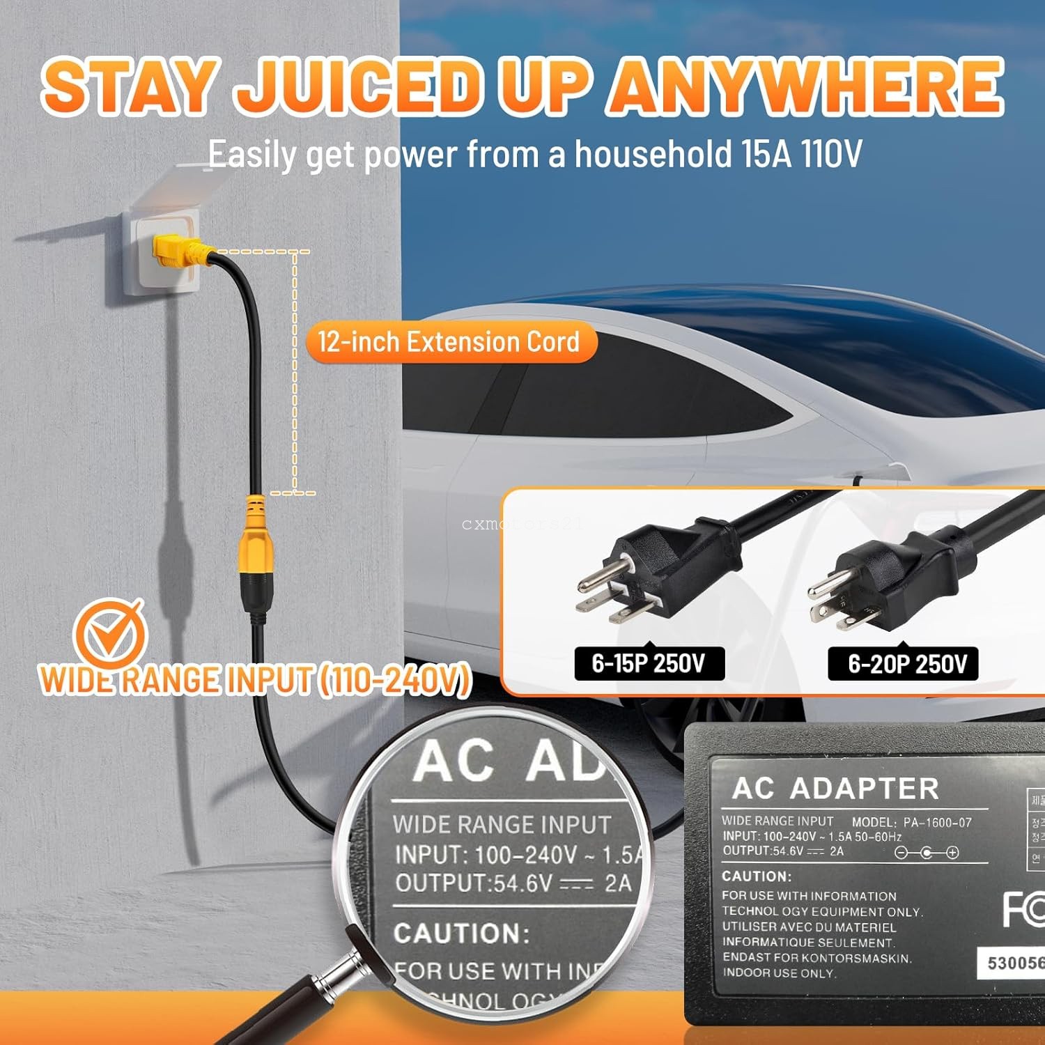 Household 15A to 20A T-Blade Adapter 12AWG NEMA 5-15P to 5-15R/20R 6-15R/20R ETL