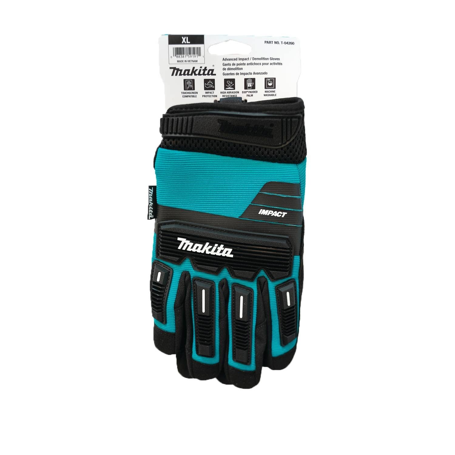Makita 1-Pr/Size-XL Unisex T-04260 Advanced Impact Demolition Gloves, Teal/Black