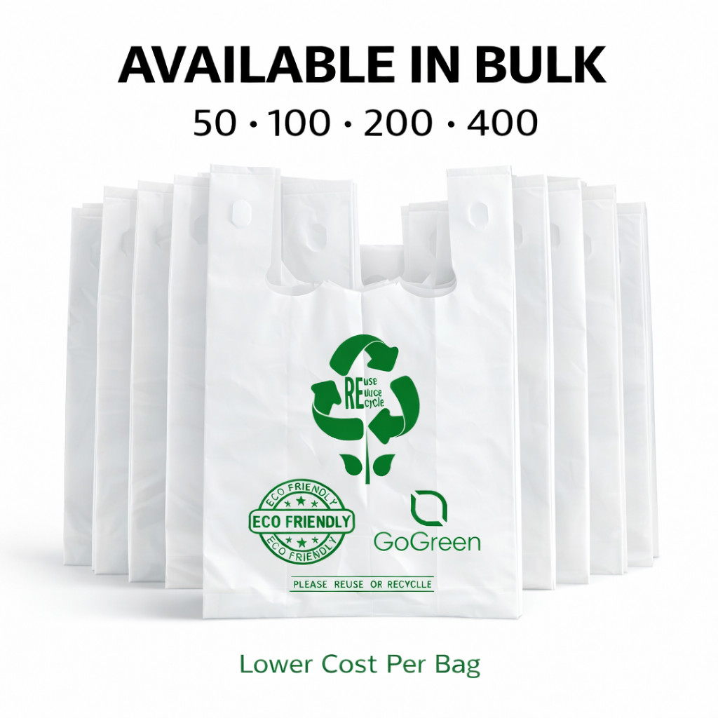 1/6 Large White Grocery T-Shirt Bags 21×11.5×6.5 Extra Heavy Duty 4.0 Mil