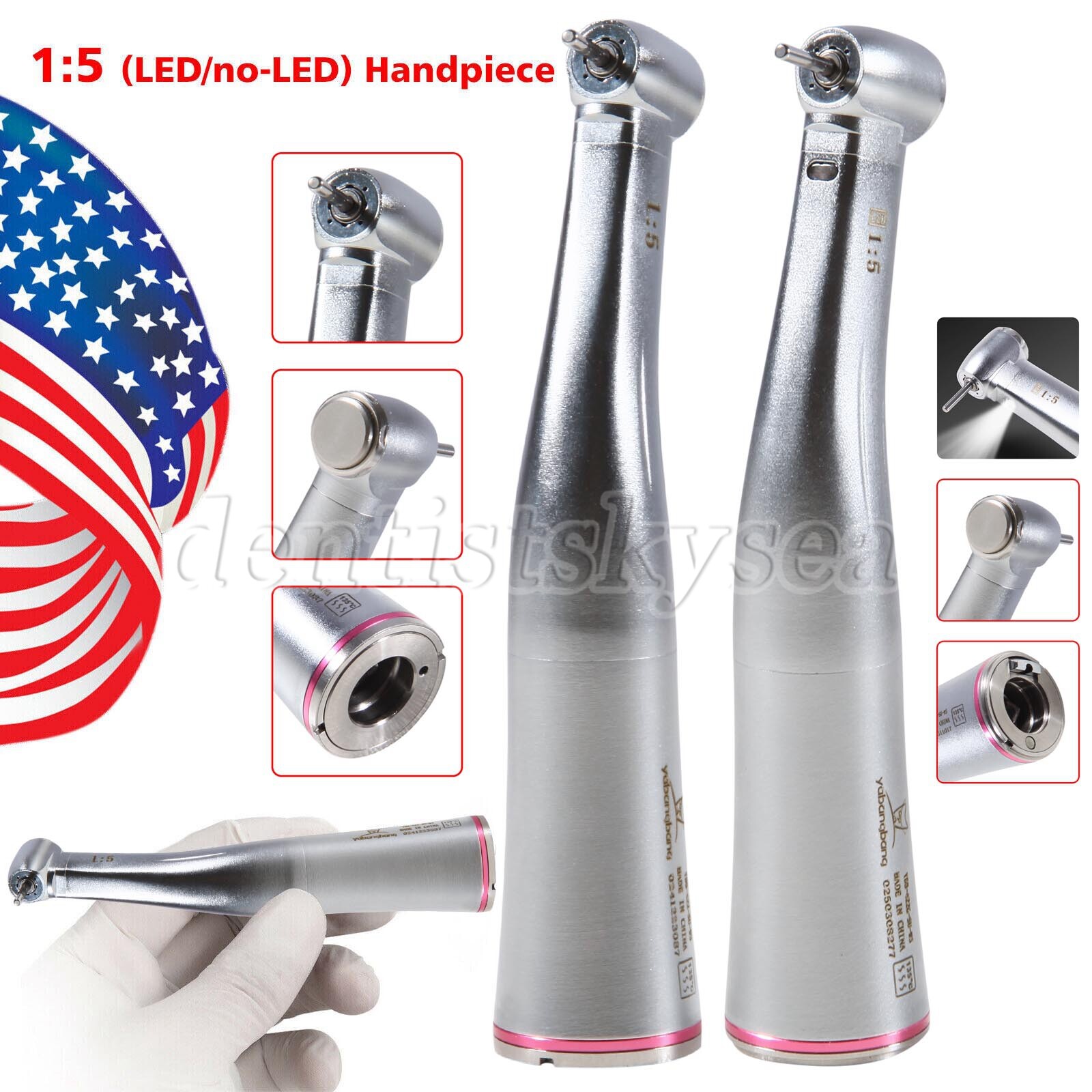 Dental Fiber Optic/NO-LED Standard Head 1:5 Increasing Handpiece Contra Angle
