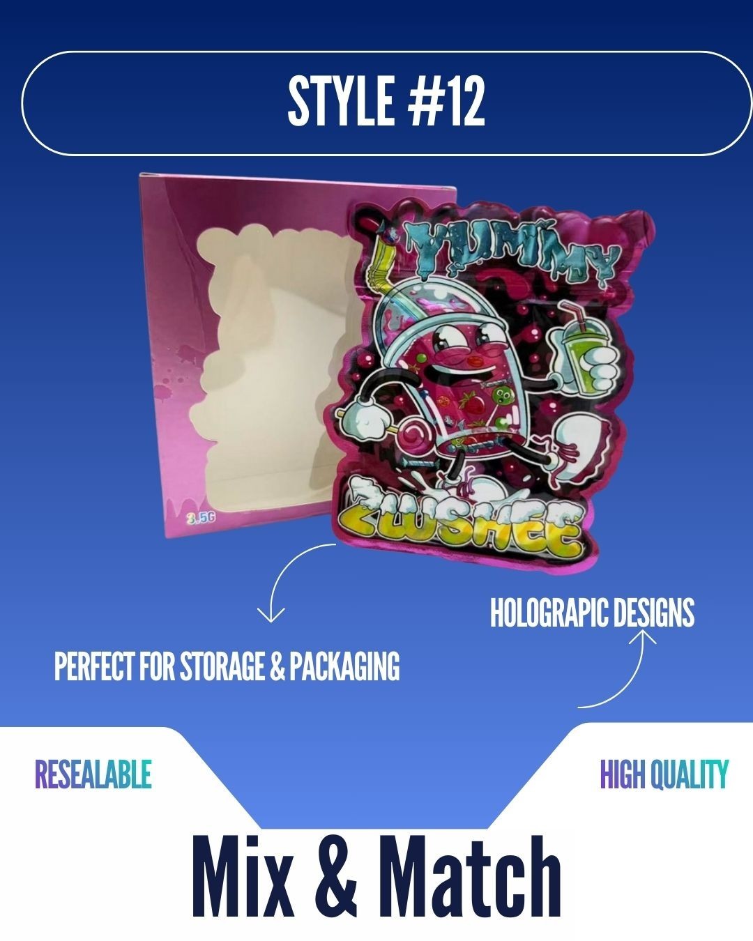 3.5g Mylar Bags With Display Box | Resealable Smell Proof | 12-128 Pack Options