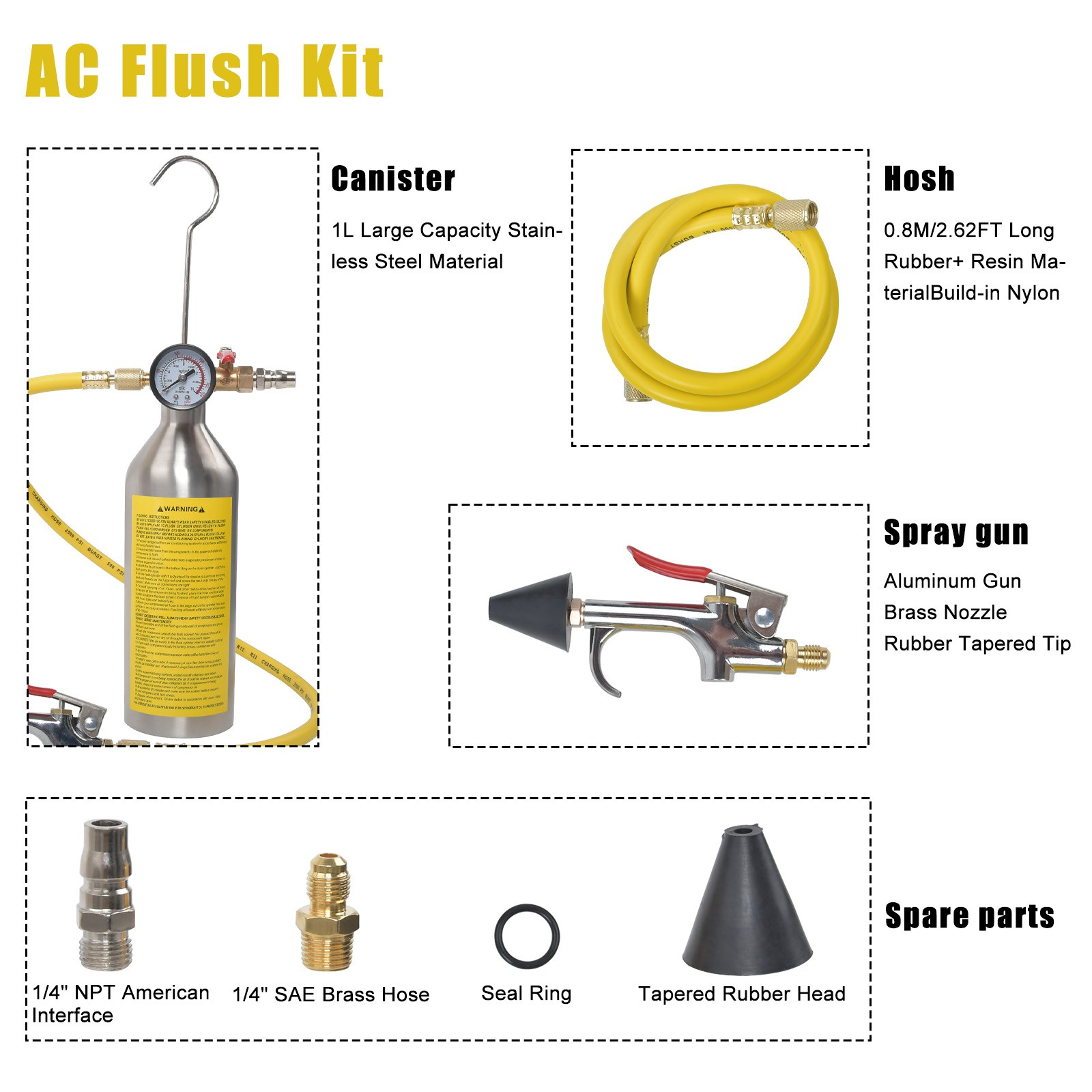 A/C AC Air Conditioner System Flush Canister Gun Tool Kit For R134 R12 R22 R404