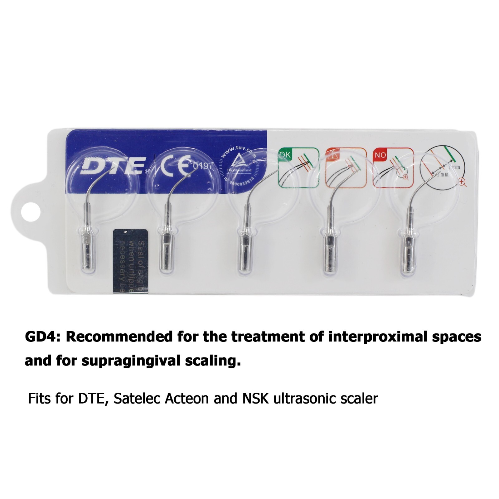 5 Woodpecker DTE Dental Ultrasonic Scaler Tips Piezo Tips GD4 Scaling Satelec
