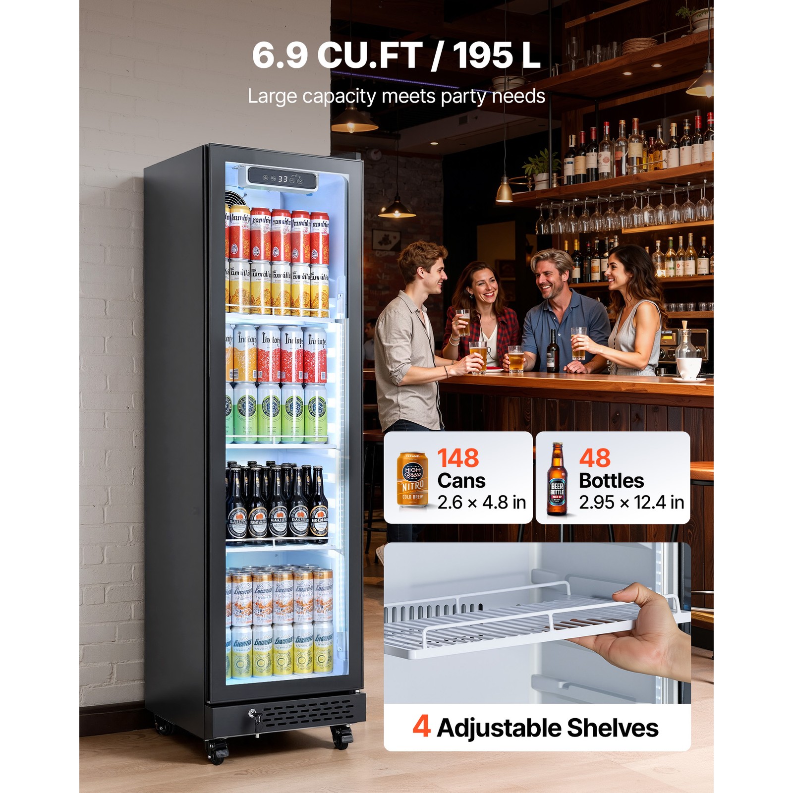 Uimoso Commercial Upright Beverage Cooler with 6.9 Cu.Ft Capacity