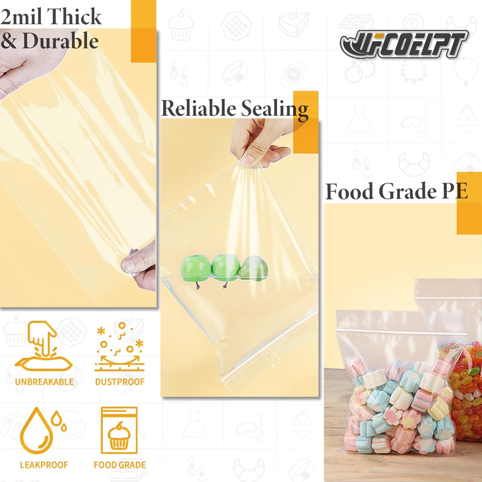 100 Count 2 Gallon Zip Storage Bags 13Ã—15 Reclosable Food Grade 2mil Plasti