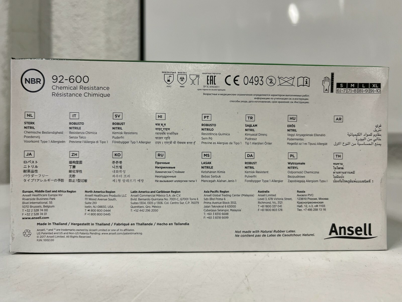 CASE OF 10 BOXES Ansell Nitrile Gloves Chemical Resistance Size XL 92-600