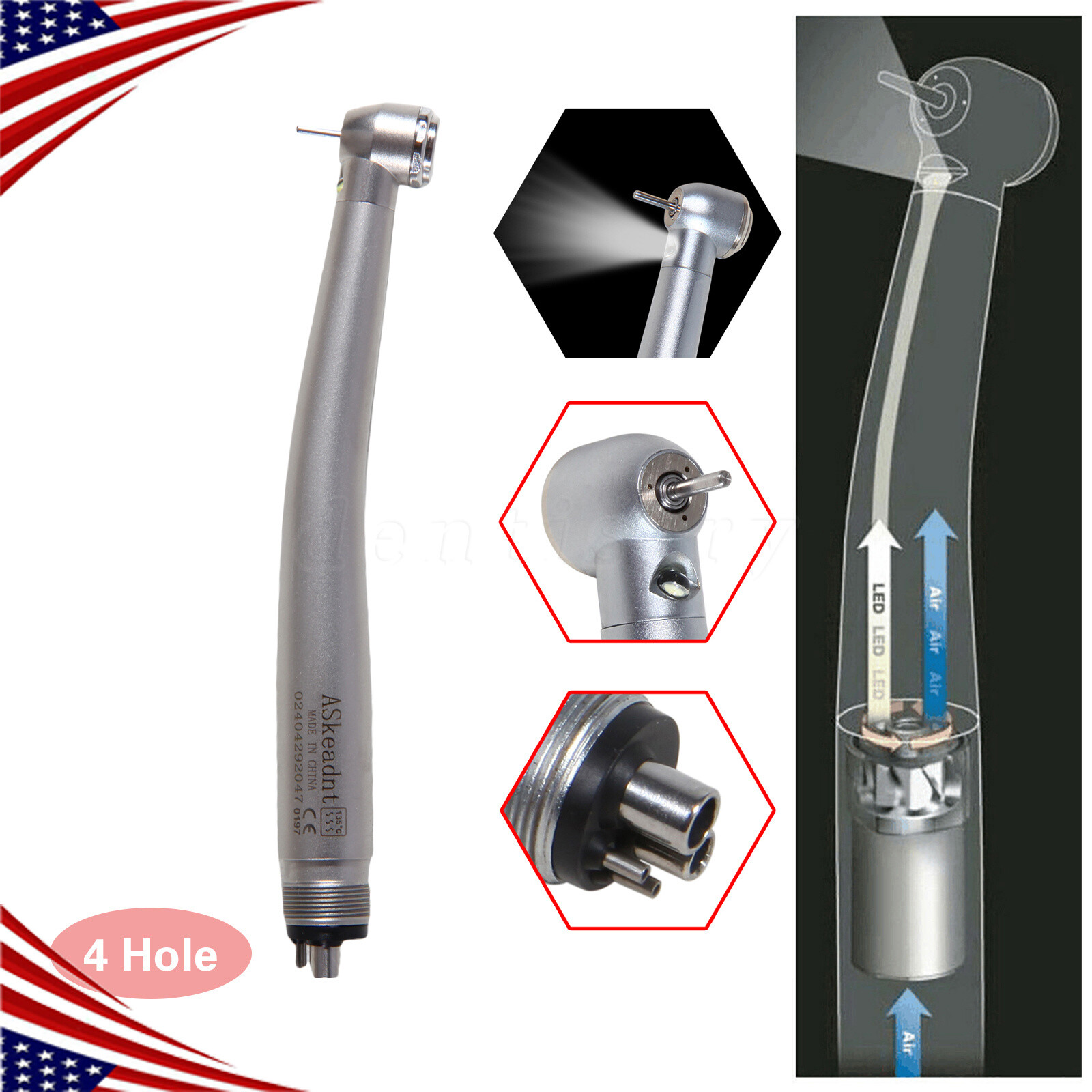NSK STYLE Dental LED E-generator Fiber Optic High Speed Handpiece Turbine 4 Hole