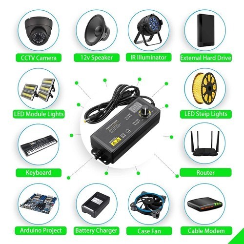 60W Adjustable Voltage 3 to 24V AC/DC Switch Power Supply Adapter 9 Plugs LED