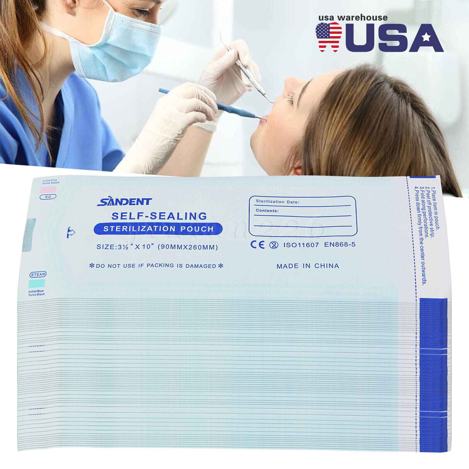 3.5″ X 10″ Self Sterilization Pouches Autoclave Pouch, Sterilizer Bags Dental US