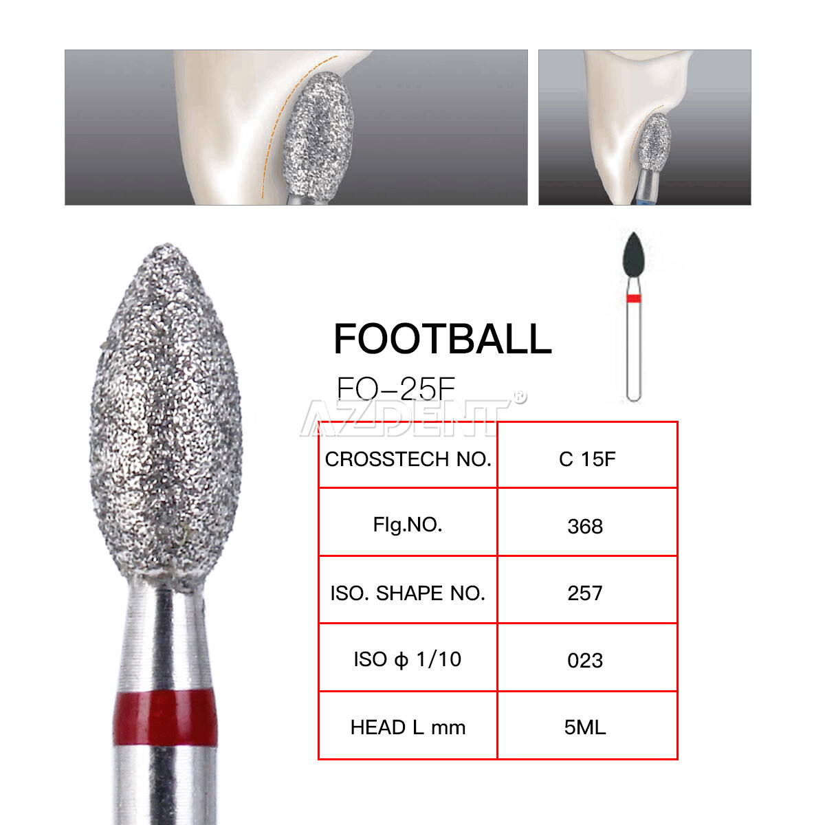 10pcs/kit Dental FG Diamond Burs Football #368-023F Fine Red AZDENT