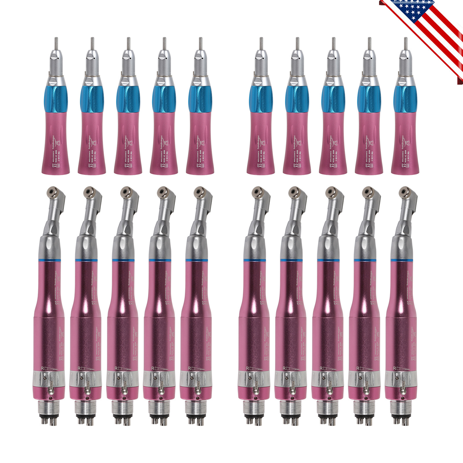 NSK Style Dental Slow Speed Handpiece Straight/Contra Angle/Air Motor 4Hole Pink