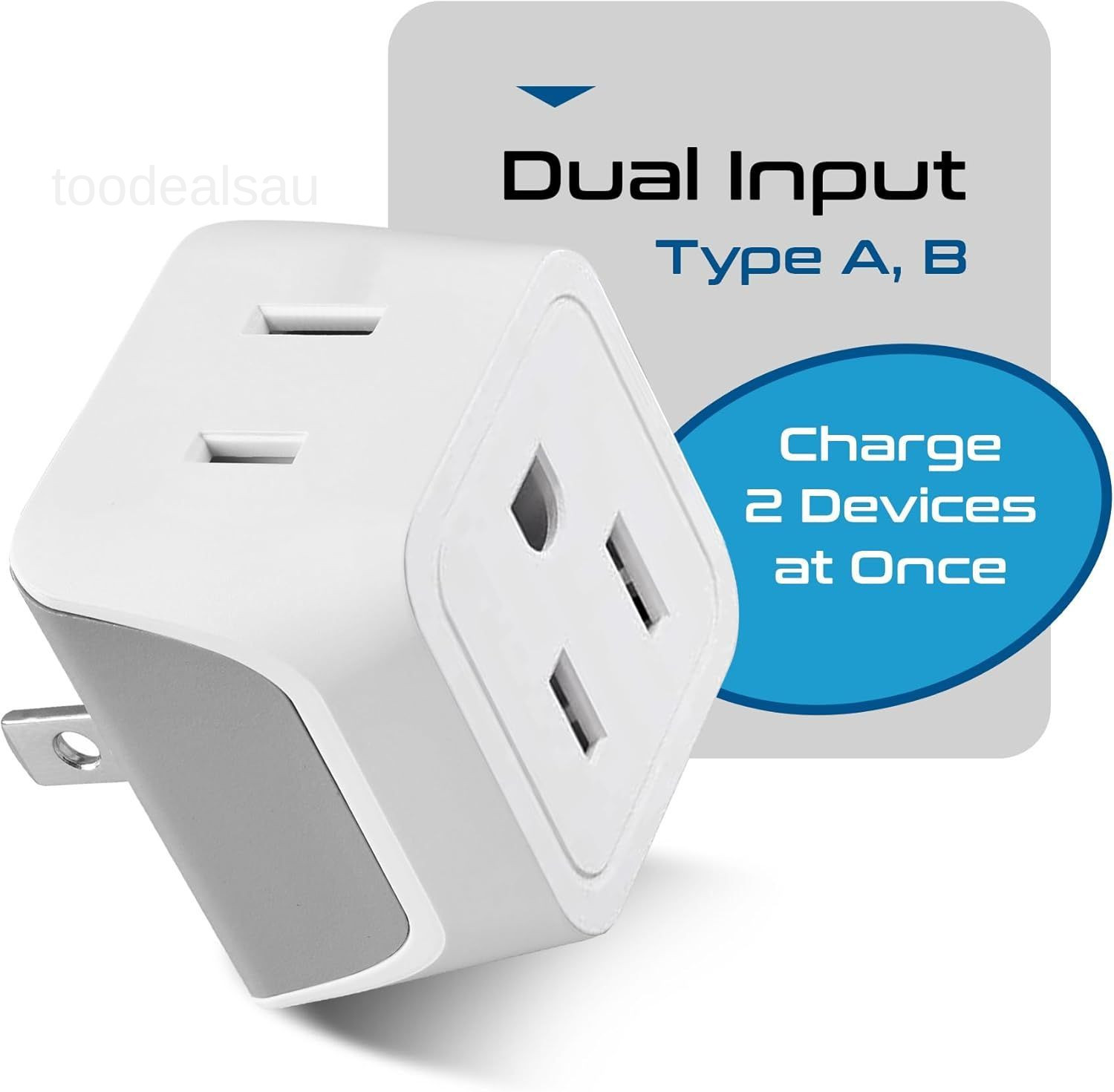 Japan, Philippines Travel Adapter Plug by Ceptics – USA 3 1 Pack, white gray