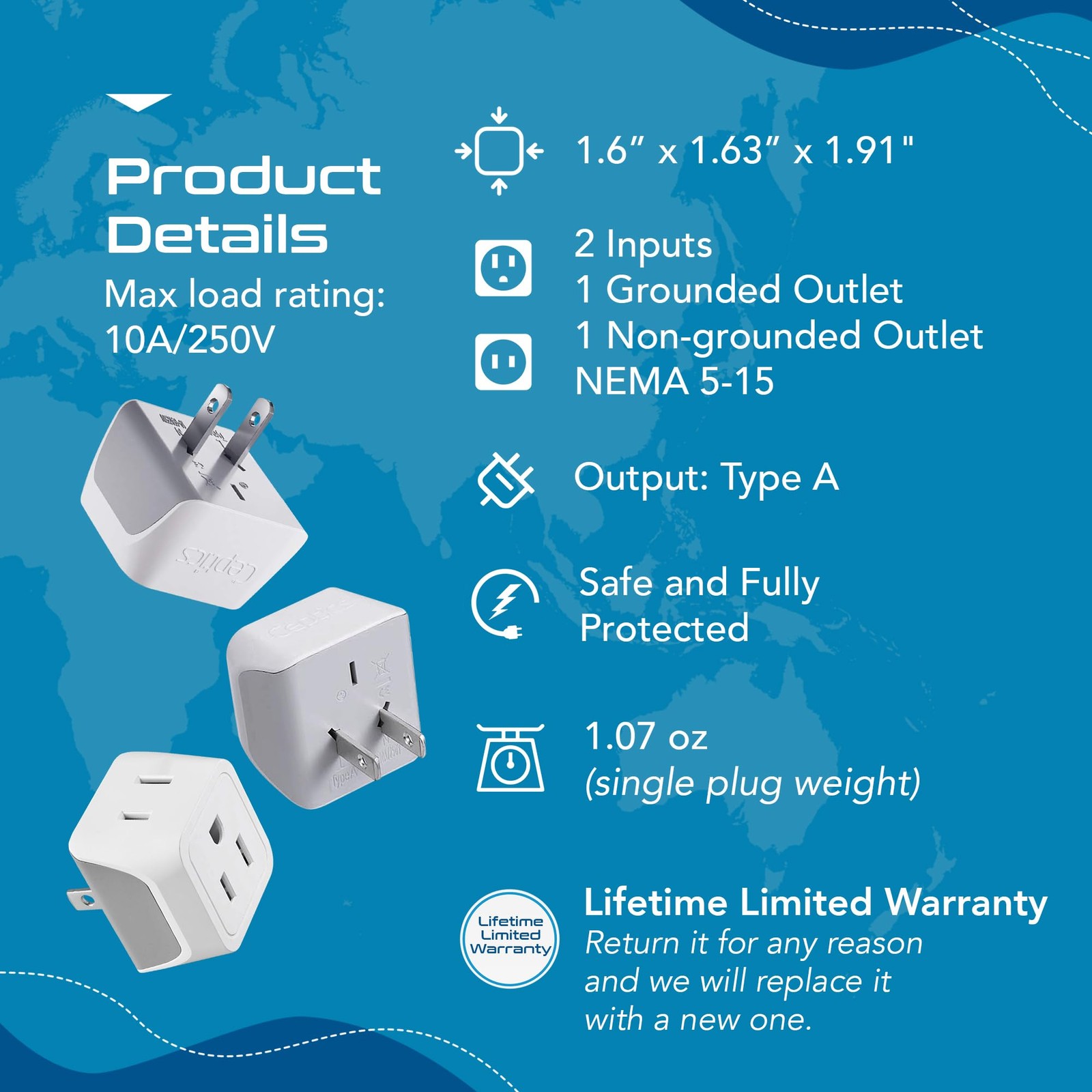 Japan, Philippines Travel Adapter Plug by Ceptics – USA 3 Pin Polarized to 2 …
