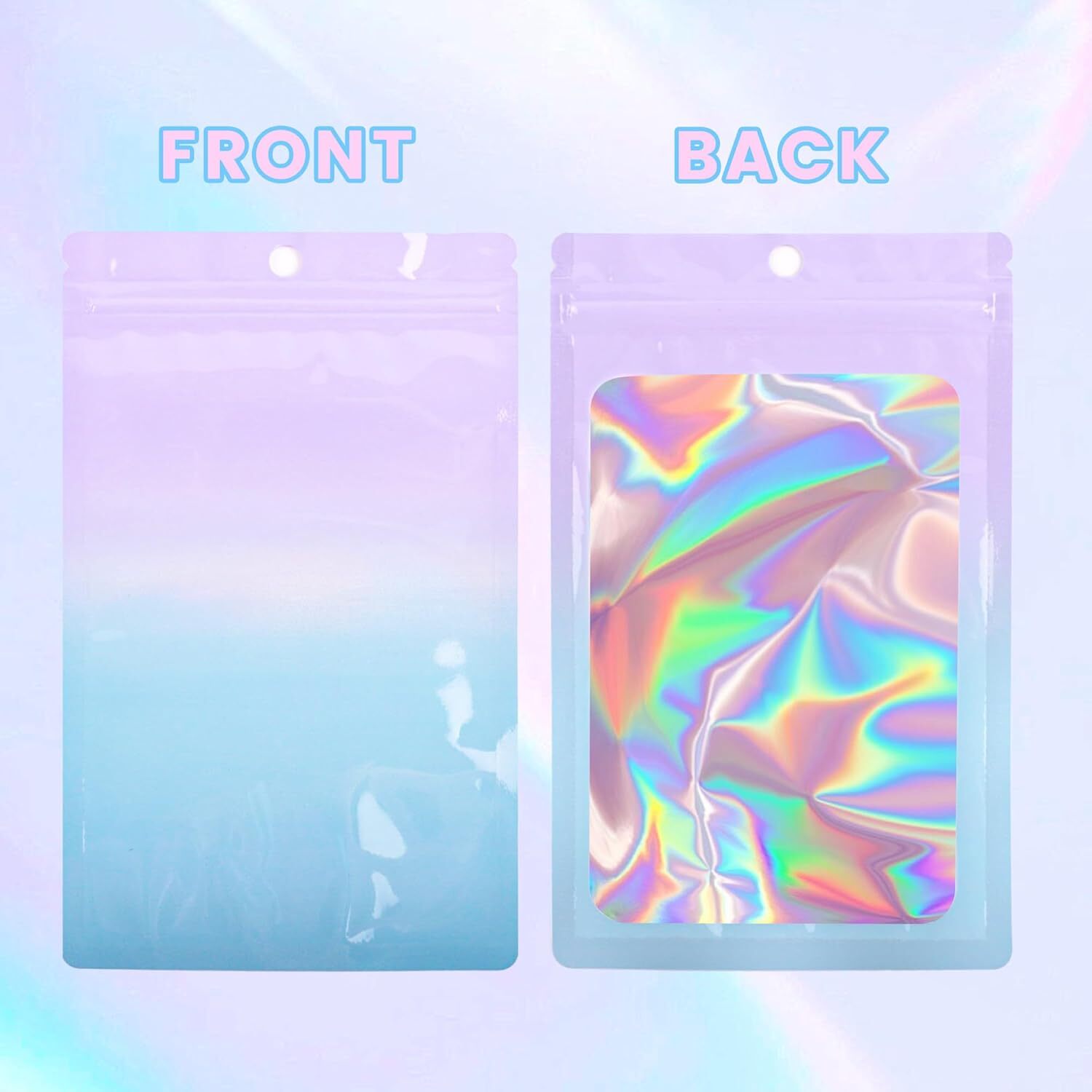 100 Holographic Mylar Foil Bags 4×6 in Smell Proof Resealable Zipper Pouch Food