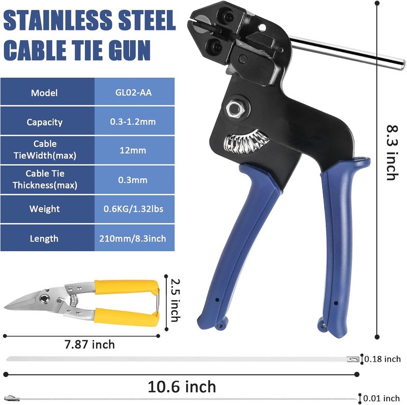 Stainless Steel Zip Ties Gun Kit,Heavy Duty Outdoor Fastening Cable Tie Tool Set