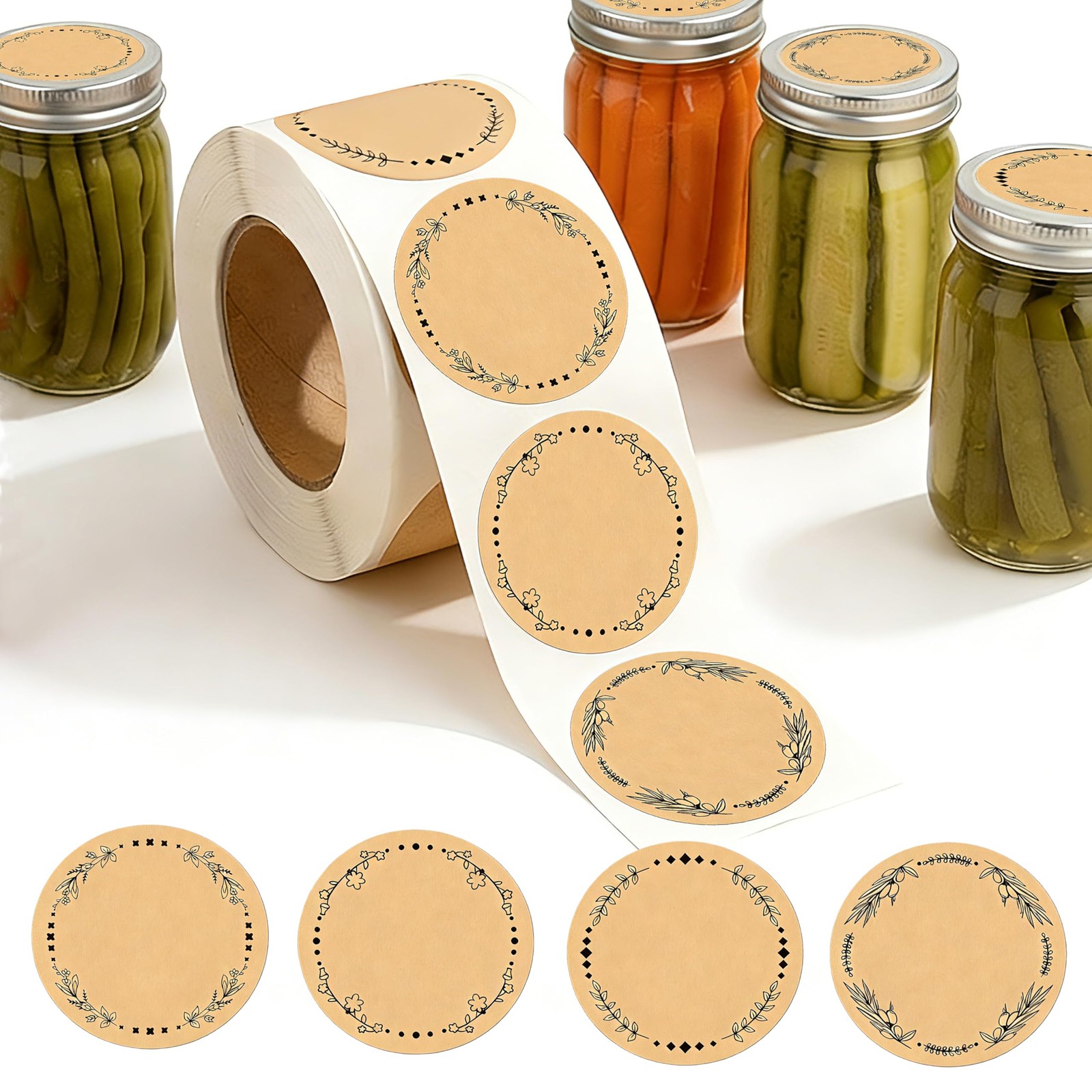500Pcs 2″ Round Canning Stickers, for Jam and Jelly Jars Lids, 4 Wreath Desig…