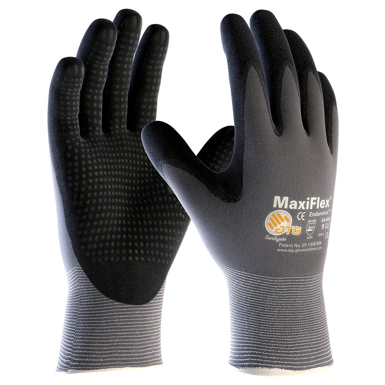 34-844 MaxiFlex Nitrile Grip Dotted Palm Coated PROTECTIVE WORK GLOVES 12-MEDIUM