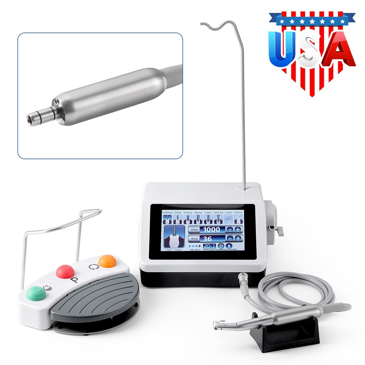Dental Implant System Surgical Motor 20:1 Reduction Handpiece Contra Angle USA