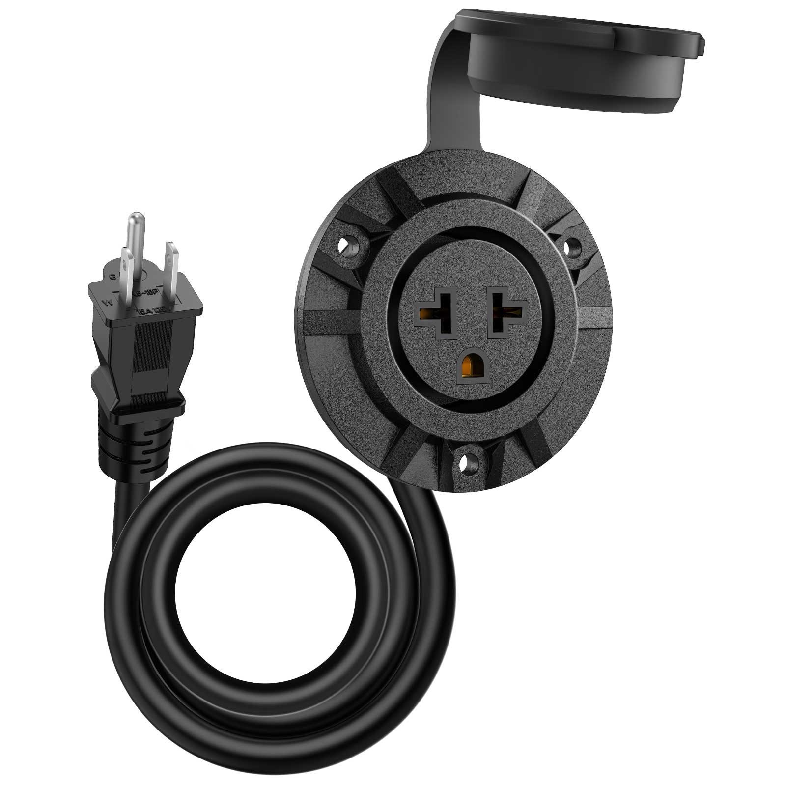 5-in-1 Outdoor Power Outlet, 20A 125V RV Power Outlet Shore Charger Socket 12AWG