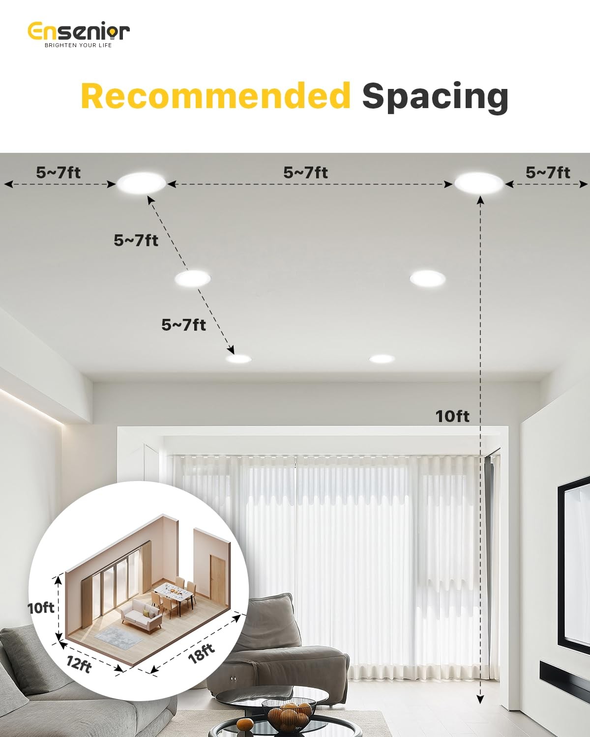 Ensenior 1 Pack 6 Inch LED 6 Inch, 5000k/4000k/3500k/3000k/2700k – 5cct White