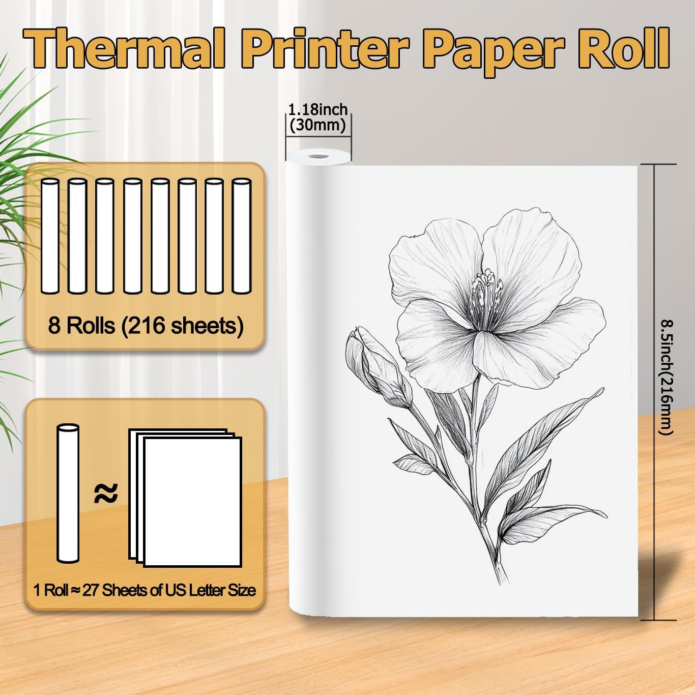 8 Rolls Thermal Paper 8.5’’ X 11’’ White for Thermal Printer, Rolls for A285M/ P