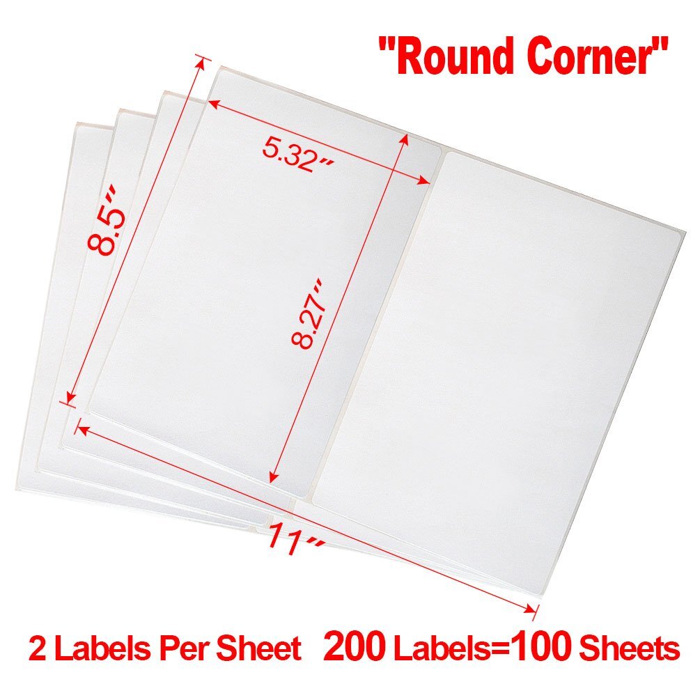 200-20000 8.5×5.5 Shipping Labels Round Corner Half Sheet Self Adhesive Labels