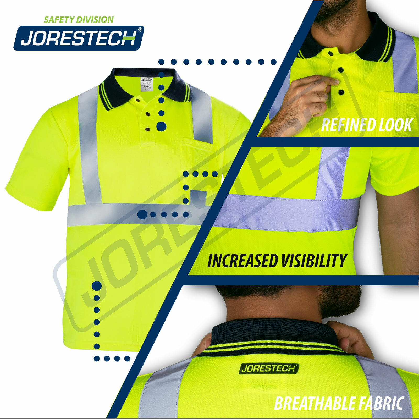 Printed Hi-Vis Lime Safety Workwear Short Sleeve Polo Shirt Top Reflective Tape