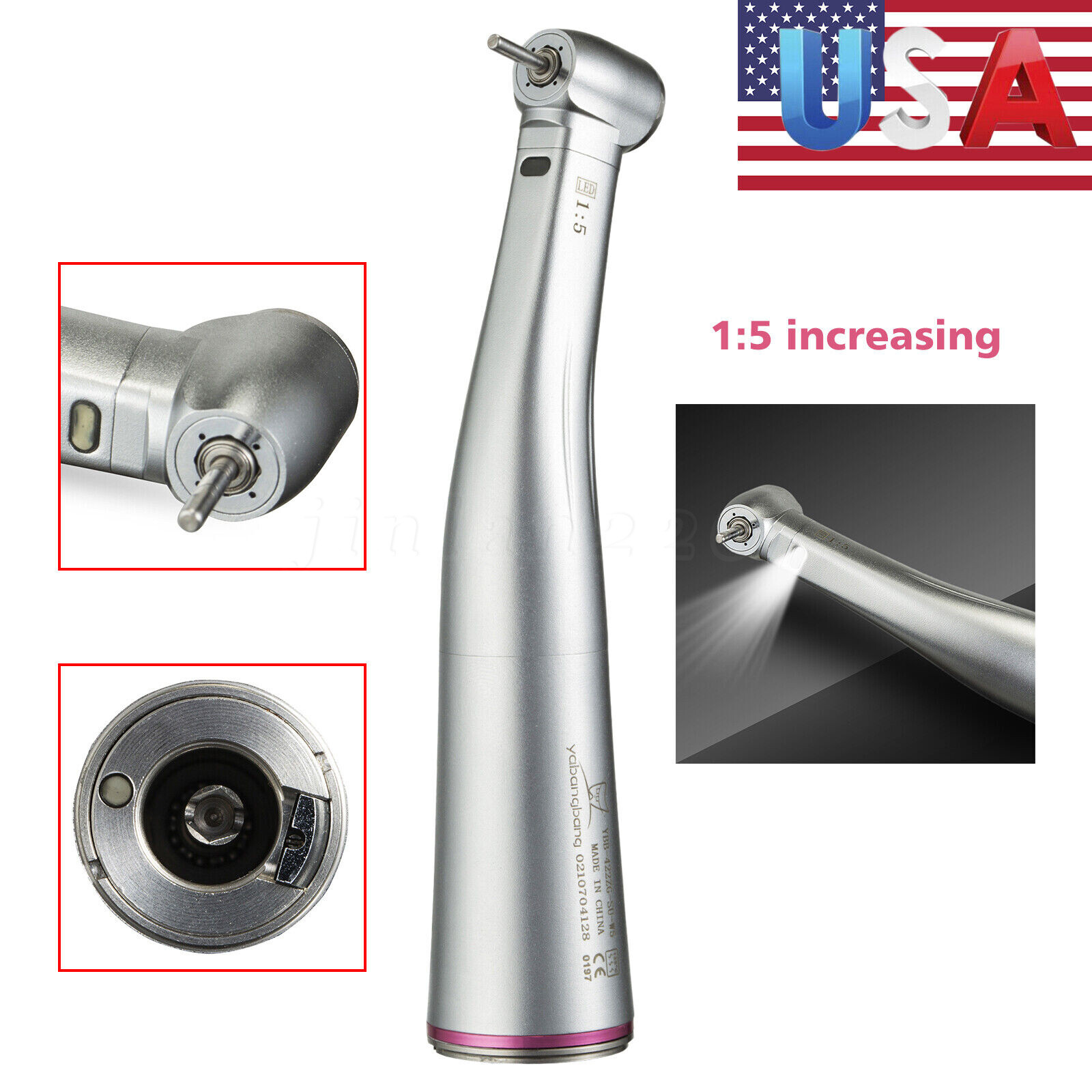 Dental 1:5 Increasing Contra Angle (LED) Handpiece Fit NSK Electric Motor /1:4.2