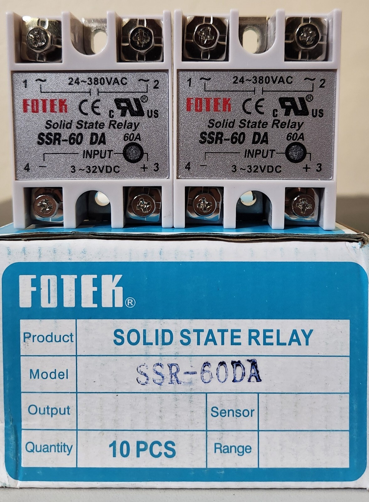 Fotek Solid State Relay SSR-60DA Module 3-32 VDC to 24-380 VAC, 60A max