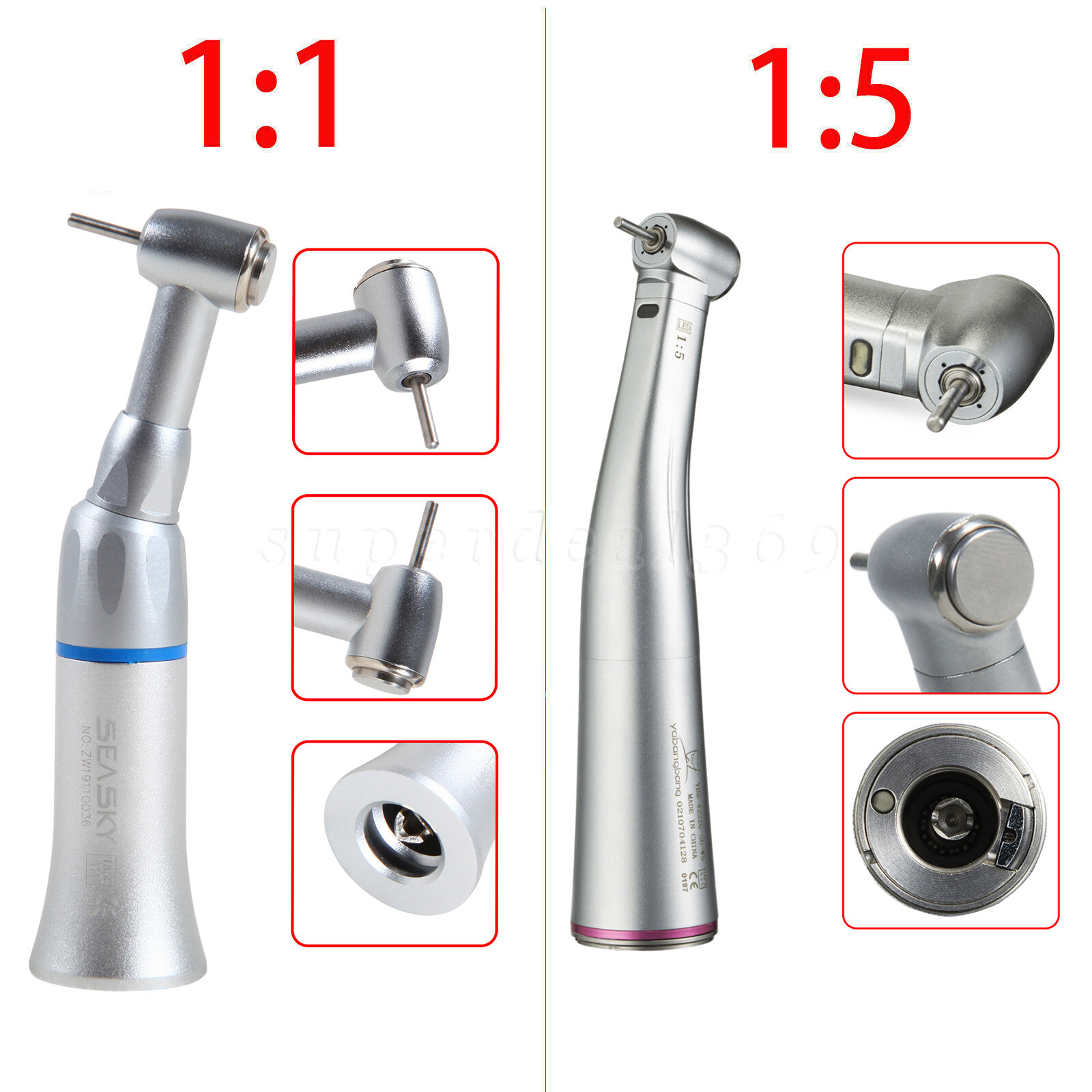 NSK type Dental 1:1 No-LED /1:5 LED Increasing Contra Angle Handpiece FG Bur st
