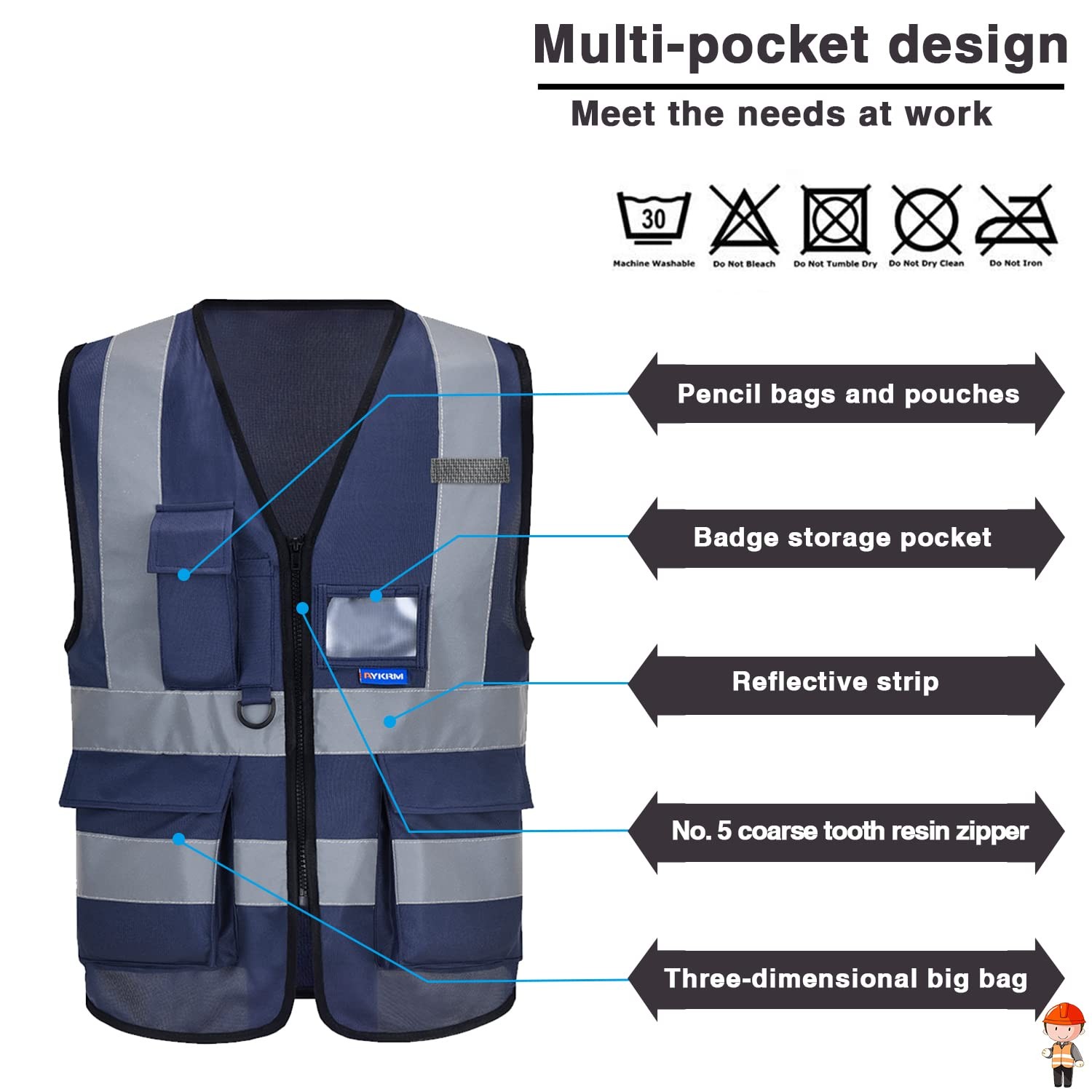 A-SAFETY XSmall Navy Reflective Safety Vest High Visibility Running Cycling