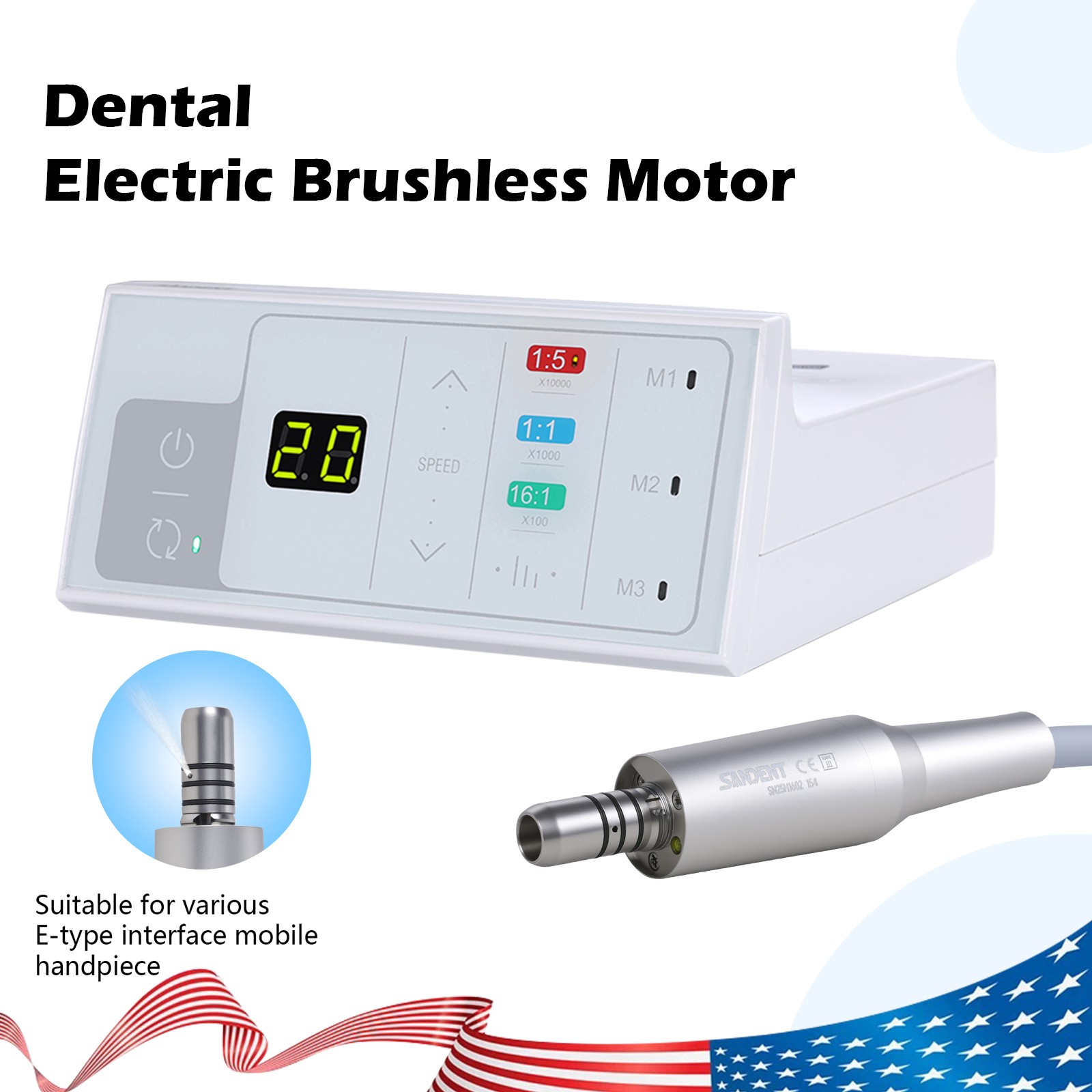 Dental Electric LED Brushless Micro Motor +1:5 Increasing Handpiece LED YBB-Mini