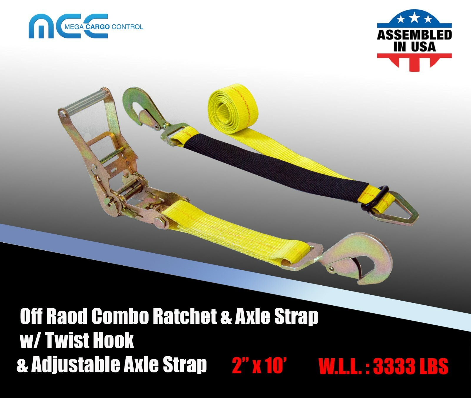 USA 2″ x 10′ Axle Strap Car Trailer Hauler Ratchet Tie Down Strap w/ Snap Hook
