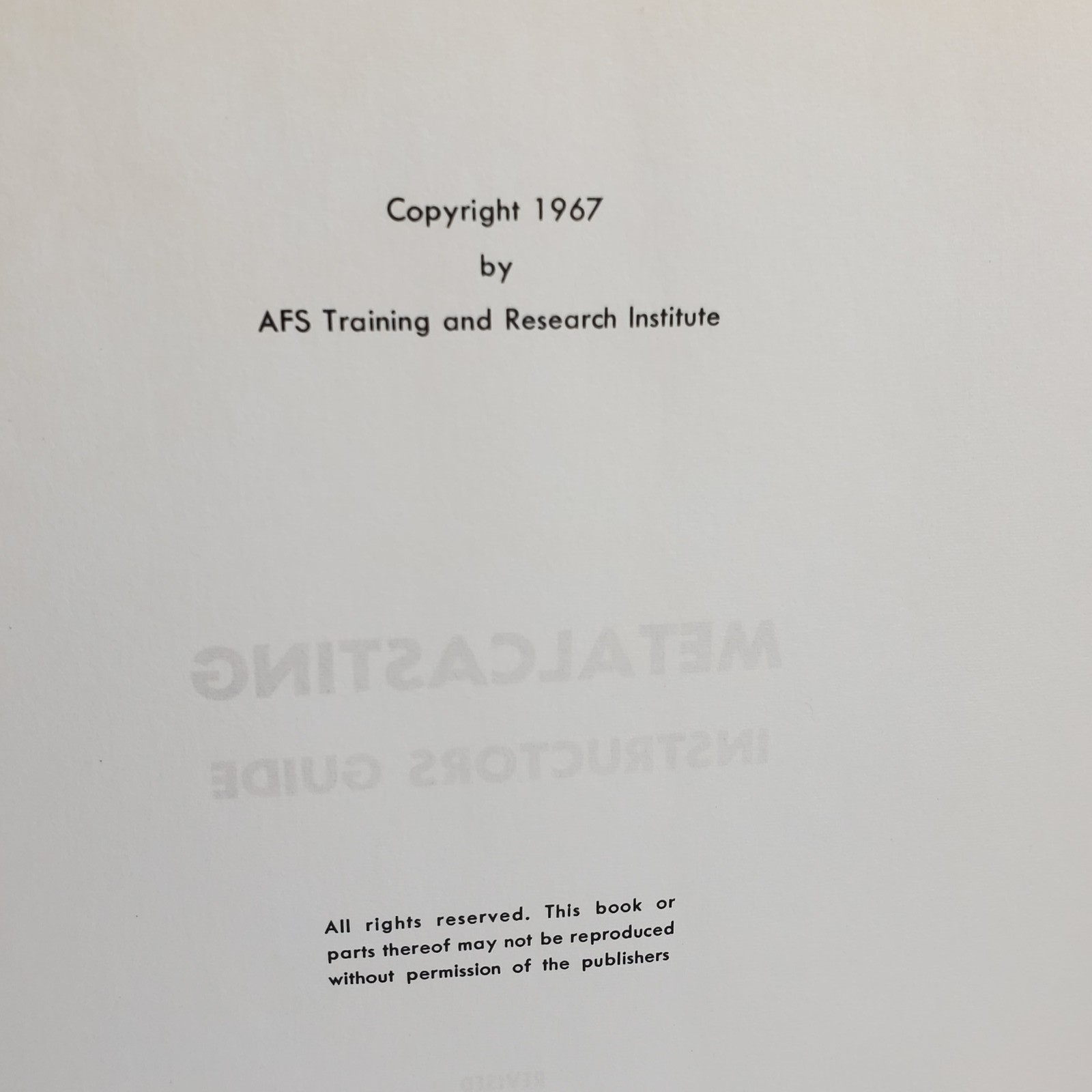 Vintage Metalcasting Instructors Guide AFS Training & Research Institute 1967