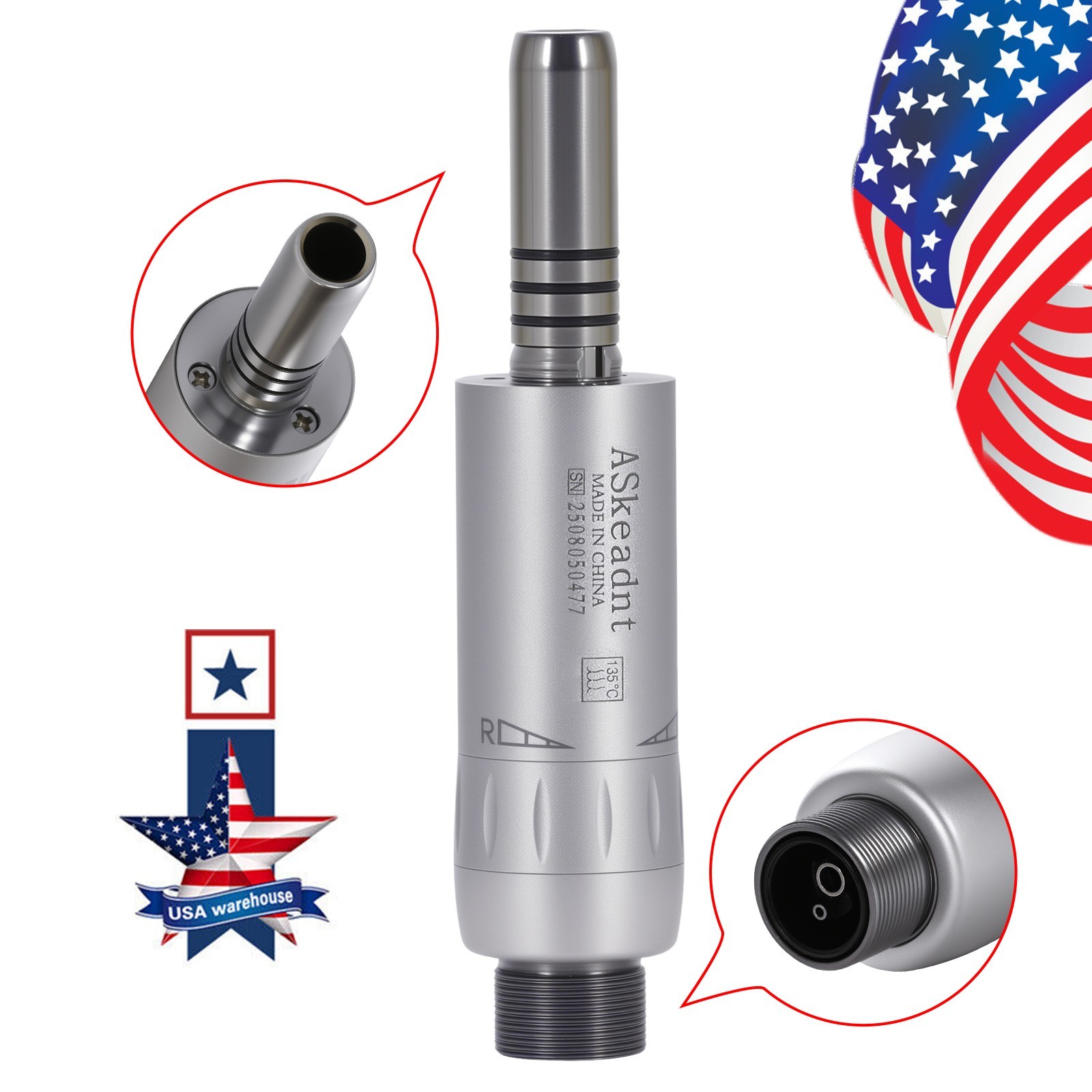 ASkeadnt Dental Slow Low Speed Air Motor Handpiece Internal Water Spray 2 Holes