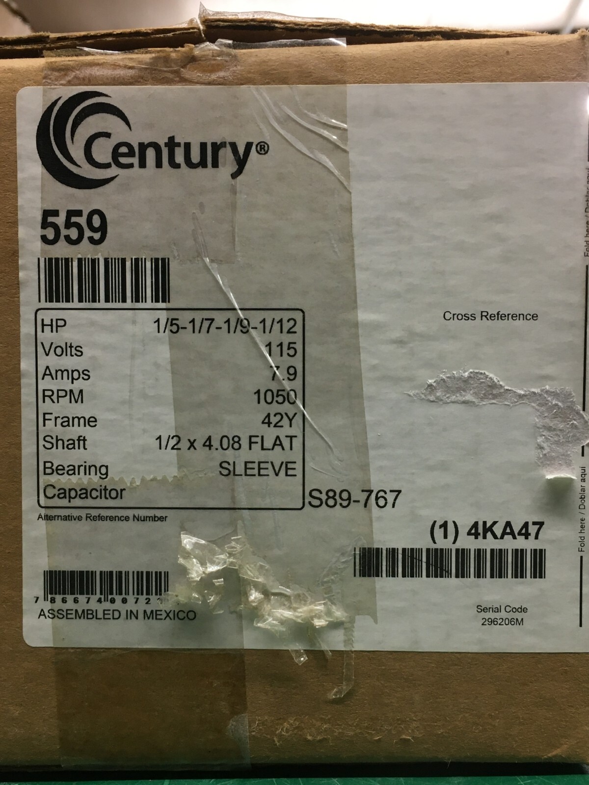 Century 559 Single Phase General Purpose Blower Motor